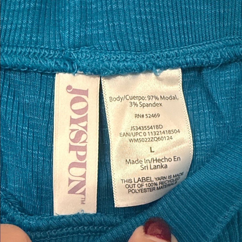 Joyspun Ribbed Knit Lounge Pants – Teal, Size L - Picture 4 of 5